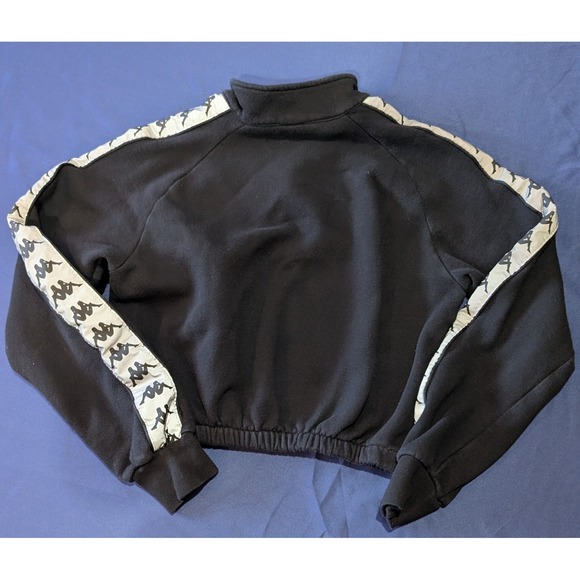 Kappa‎ Black Cropped Quarter Zip Sweatshirt Women's X Small Logo Tape Athleisure - Picture 9 of 10